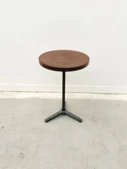 Table d'appoint art déco en noyer, laiton et aluminium, France 1930