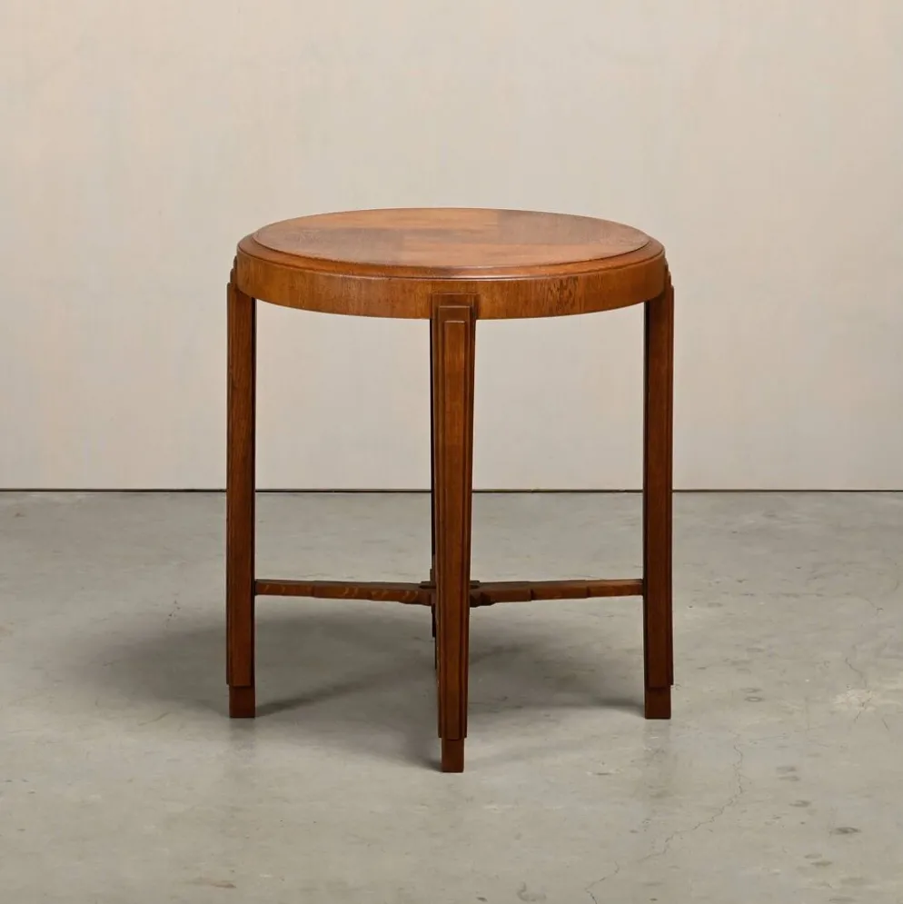 Table d'appoint Art Déco néerlandaise de l'École d'Amsterdam en chêne massif et plaqué.