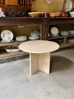 Table d'appoint, basse ronde en travertin ⌀ 61 cm