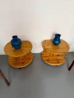 Table d’appoint bout de canapé X2 pin massif design années 70