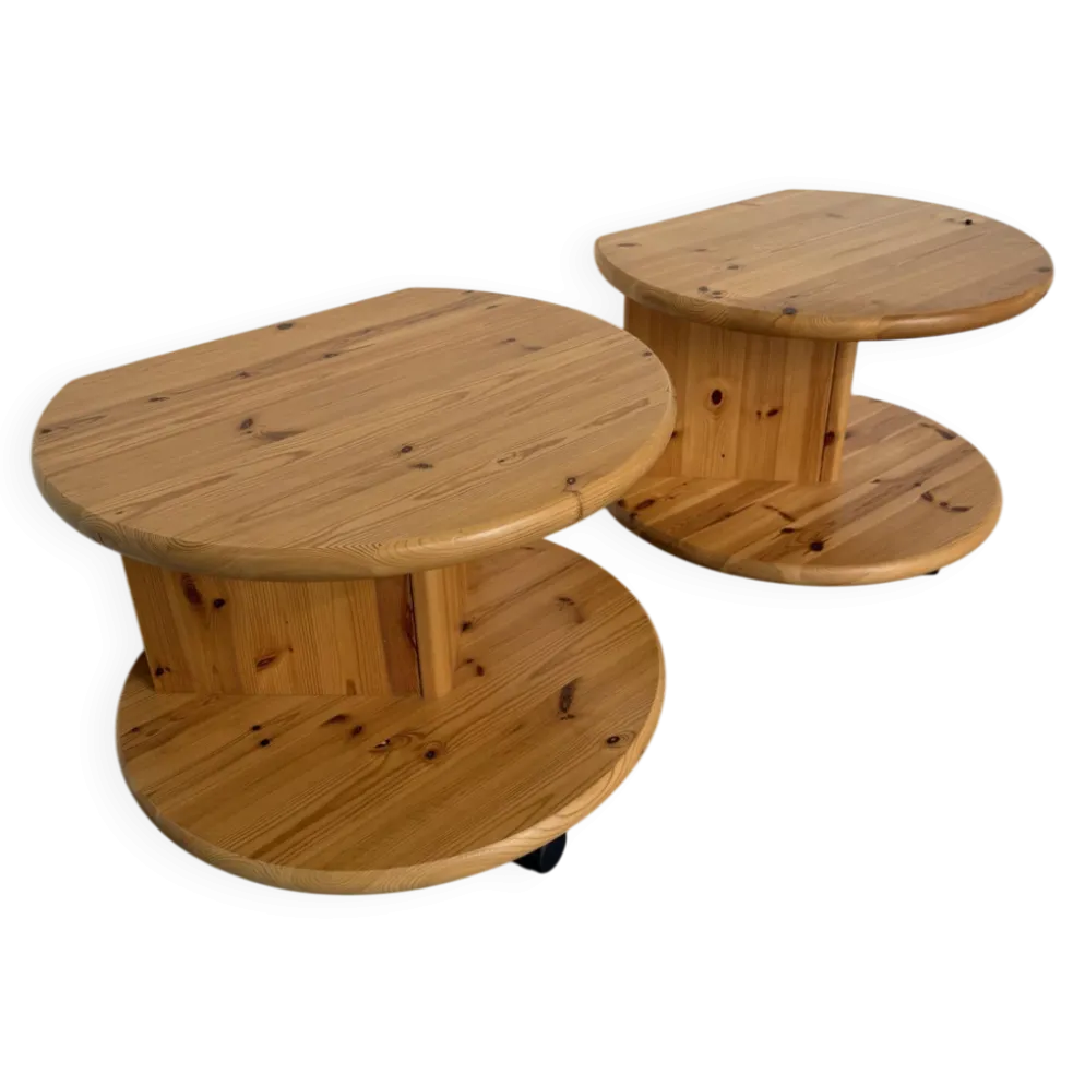 Table d’appoint bout de canapé X2 pin massif design années 70