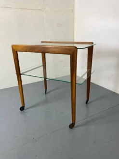 Table d'appoint chariot mid-century scandinave en teck et verre, 1950s