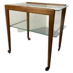 Table d'appoint chariot mid-century scandinave en teck et verre, 1950s
