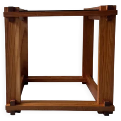 Table d'appoint /chevet moderniste en bois de pin & verre fumé, design 1970