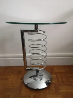 Table d'appoint chrome et verre vintage design space age