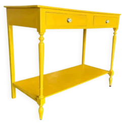 Table d'appoint/console vintage en bois jaune soleil
