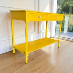 Table d'appoint/console vintage en bois jaune soleil