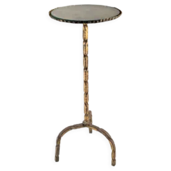 Table d'appoint des années 50 pour boissons en fer forgé doré et verre, Espagne, années 1950