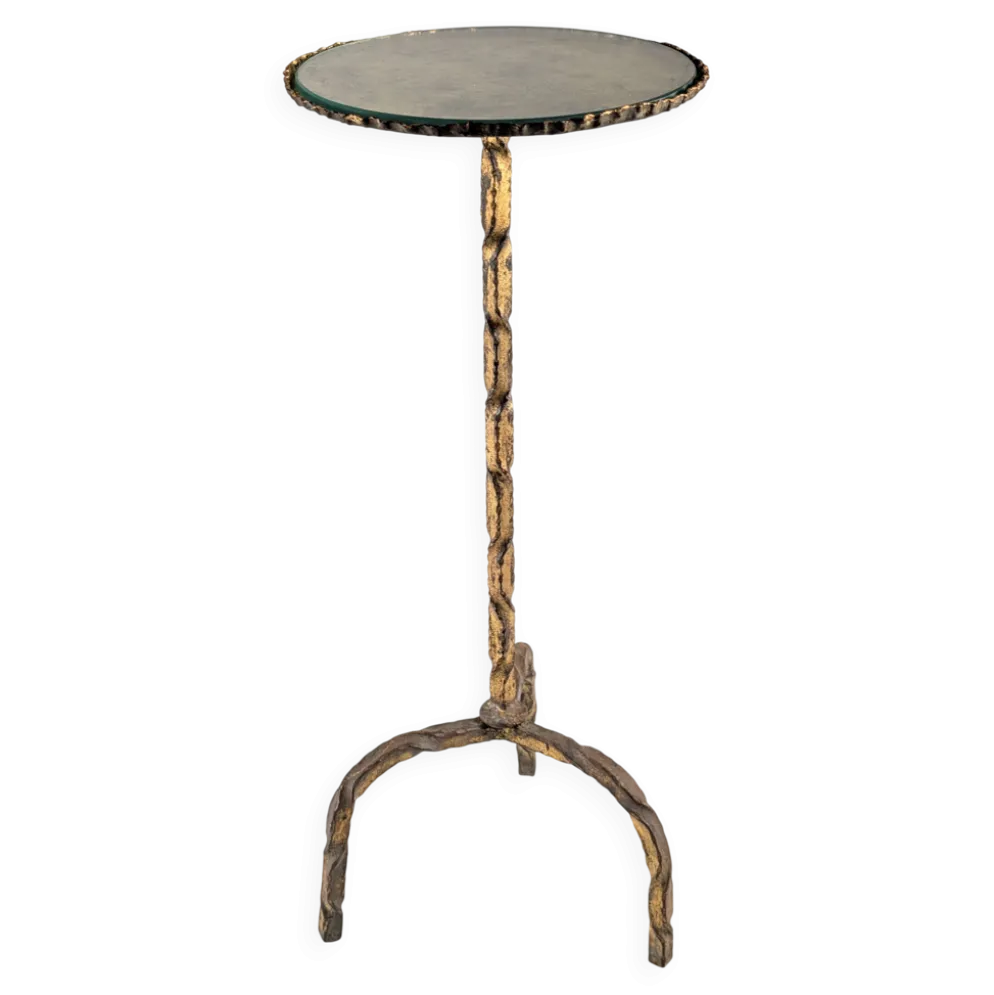 Table d'appoint des années 50 pour boissons en fer forgé doré et verre, Espagne, années 1950