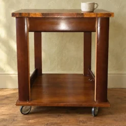 Table d’appoint / desserte Art déco en bois sur roulettes