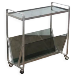 Table d'appoint en alu et verre 1970