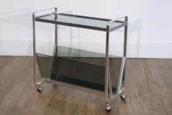 Table d'appoint en alu et verre 1970
