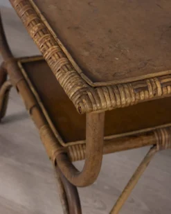 Table d'appoint en bambou et bois au design italien vintage des années 1960