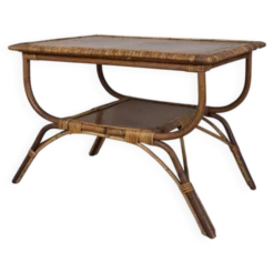 Table d'appoint en bambou et bois au design italien vintage des années 1960