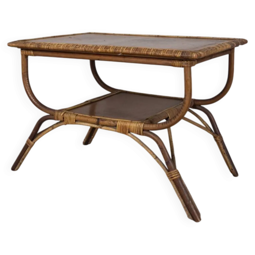 Table d'appoint en bambou et bois au design italien vintage des années 1960