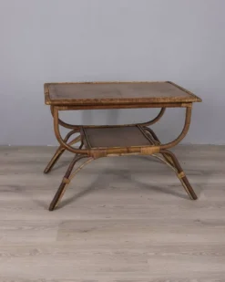Table d'appoint en bambou et bois au design italien vintage des années 1960