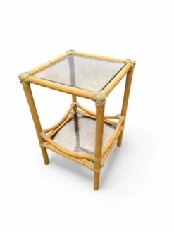 Table d'appoint en bambou et plateaux en verre