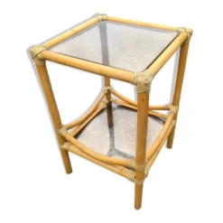 Table d'appoint en bambou et plateaux en verre