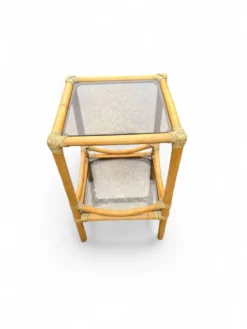 Table d'appoint en bambou et plateaux en verre
