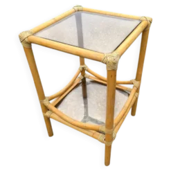 Table d'appoint en bambou et plateaux en verre