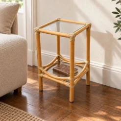 Table d'appoint en bambou et plateaux en verre