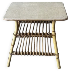 Table d’appoint en bambou et rotin avec porte-revues – Années