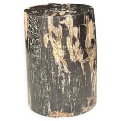 Table d'appoint en bois pétrifié noire côté beige H35 D24 - 3352