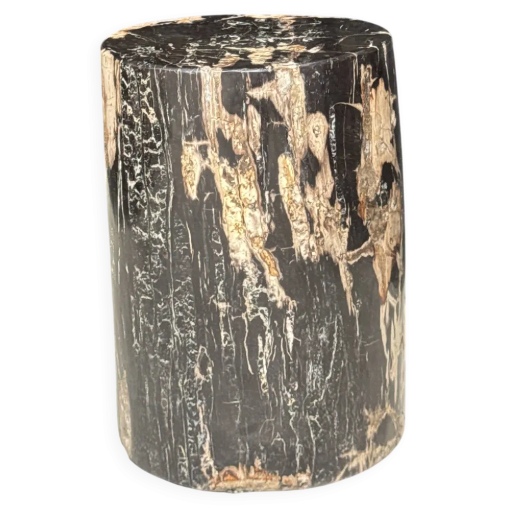 Table d'appoint en bois pétrifié noire côté beige H35 D24 - 3352