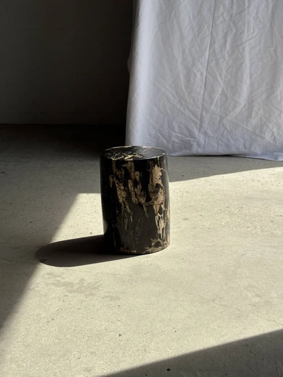 Table d'appoint en bois pétrifié noire côté beige H35 D24 - 3352