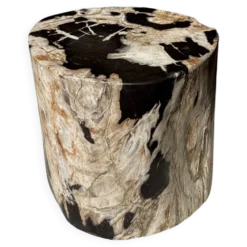 Table d'appoint en bois pétrifié dominante blanche et beige tache noires