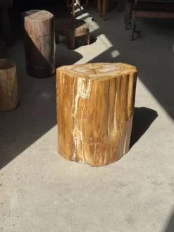 Table d'appoint en bois pétrifié orange doré et blanche ovale H46 D38 - 333