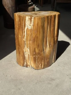 Table d'appoint en bois pétrifié orange doré et blanche ovale H46 D38 - 333
