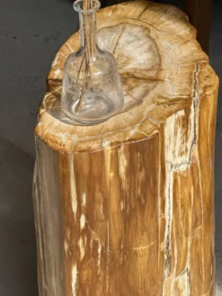 Table d'appoint en bois pétrifié orange doré et blanche ovale H46 D38 - 333