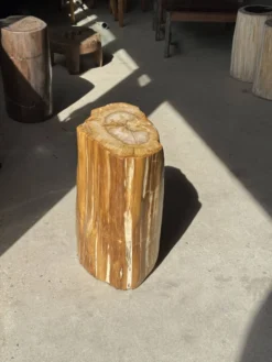 Table d'appoint en bois pétrifié orange doré et blanche ovale H46 D38 - 333