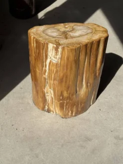 Table d'appoint en bois pétrifié orange doré et blanche ovale H46 D38 - 333