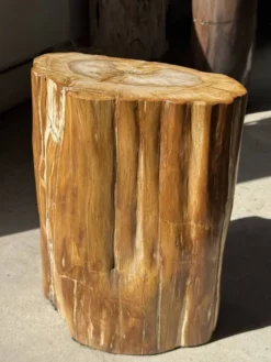 Table d'appoint en bois pétrifié orange doré et blanche ovale H46 D38 - 333