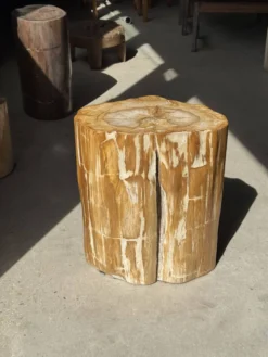 Table d'appoint en bois pétrifié orange doré et blanche ovale H46 D38 - 333
