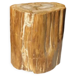 Table d'appoint en bois pétrifié orange doré et blanche ovale H46 D38 - 333