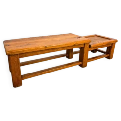 Table d'appoint en chêne brutaliste française en 2 hauteurs / années 1950