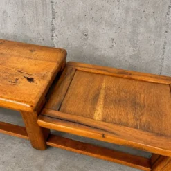 Table d'appoint en chêne brutaliste française en 2 hauteurs / années 1950