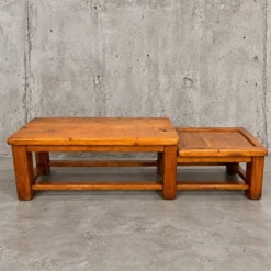 Table d'appoint en chêne brutaliste française en 2 hauteurs / années 1950