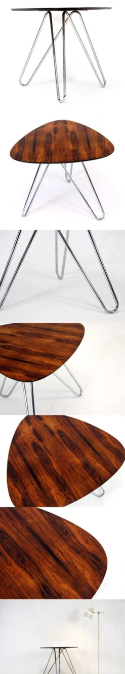 Table d'appoint en chrome et palissandre danois rétro vintage des années 50, 60, 70.