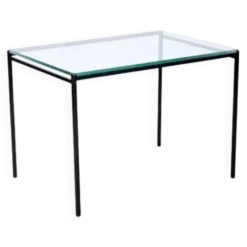 Table d'appoint en métal noir minimaliste avec plateau en verre, années 1960.