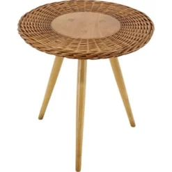 Table d'appoint en osier et bois des années 1970 par Jan Kalous pour ÚLUV