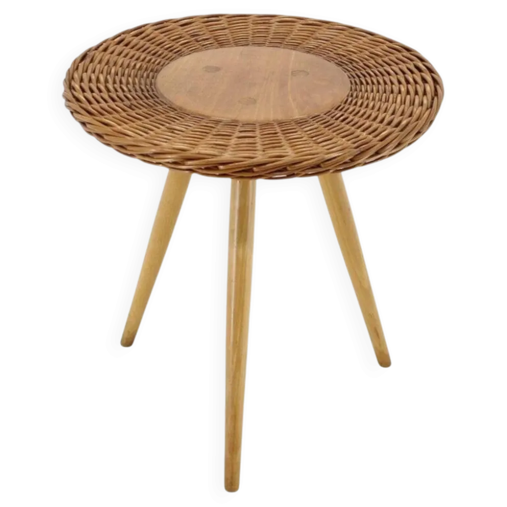 Table d'appoint en osier et bois des années 1970 par Jan Kalous pour ÚLUV