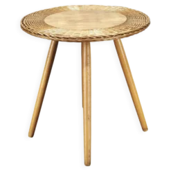 Table d'appoint en rotin et hêtre Jan Kalous, Tchécoslovaquie, années 1970