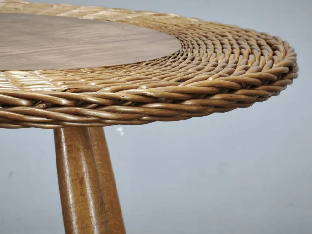 Table d'appoint en rotin et hêtre Jan Kalous, Tchécoslovaquie, années 1970