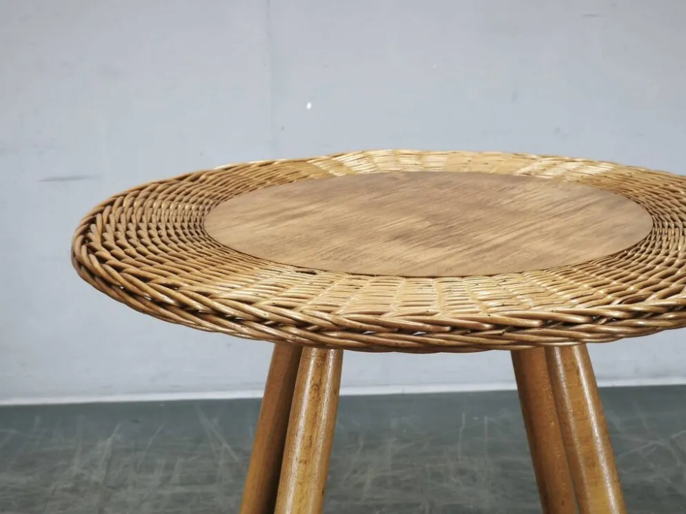 Table d'appoint en rotin et hêtre Jan Kalous, Tchécoslovaquie, années 1970