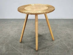 Table d'appoint en rotin et hêtre Jan Kalous, Tchécoslovaquie, années 1970