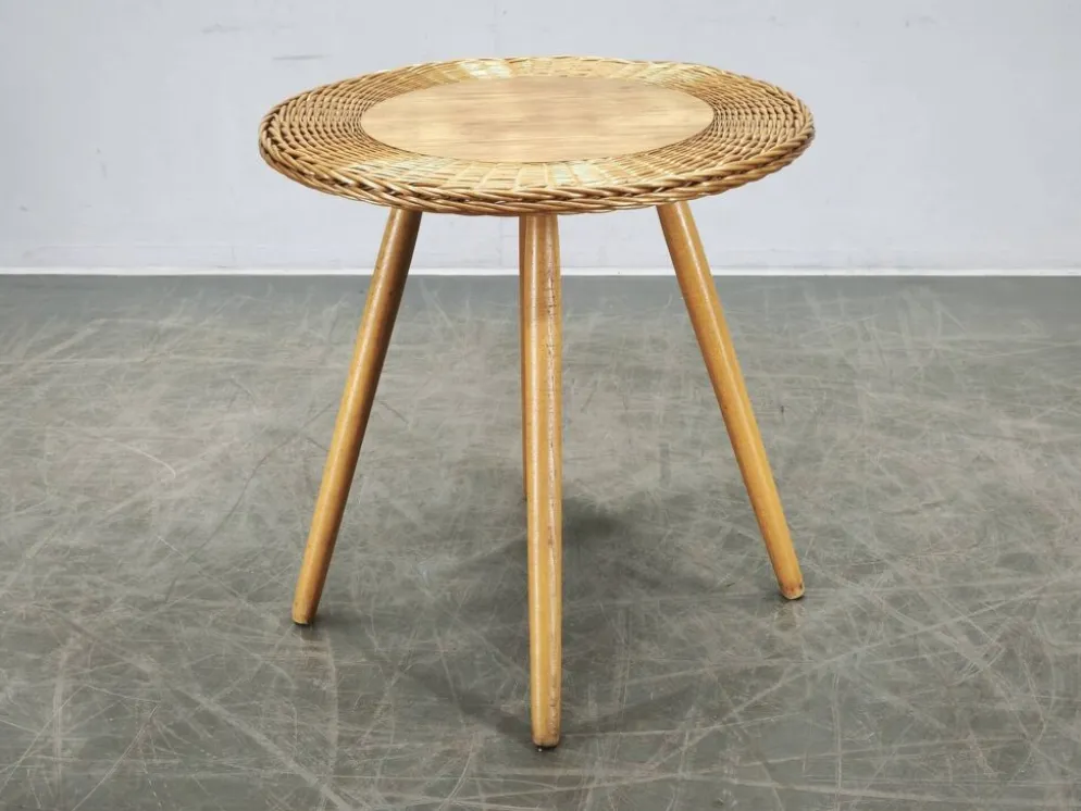 Table d'appoint en rotin et hêtre Jan Kalous, Tchécoslovaquie, années 1970